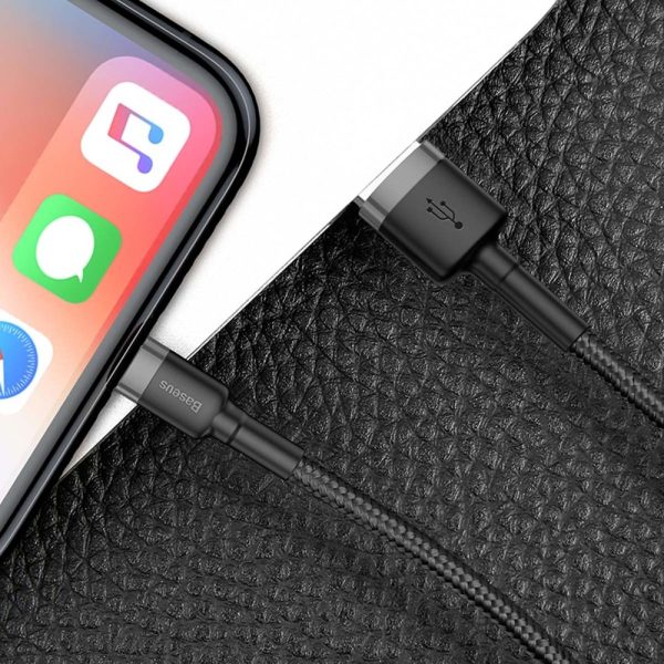 Izturīgs neilona kabeļa USB kabelis iPhone Lightning QC3.0 2A 3m melns un pelēks