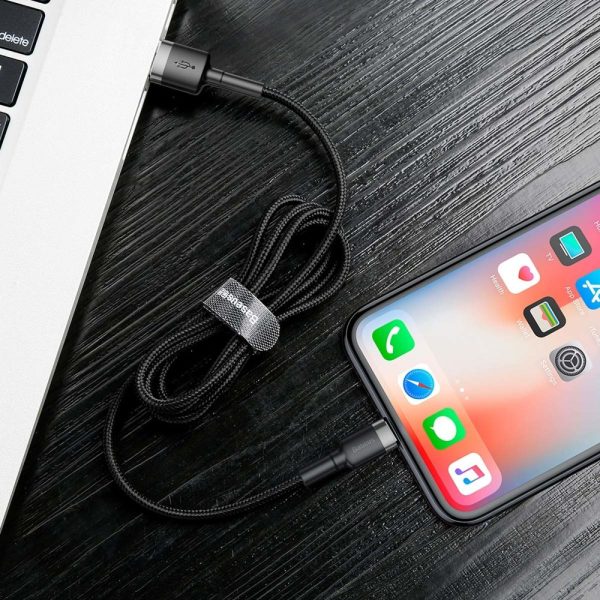 Izturīgs neilona kabeļa USB kabelis iPhone Lightning QC3.0 2A 3m melns un pelēks