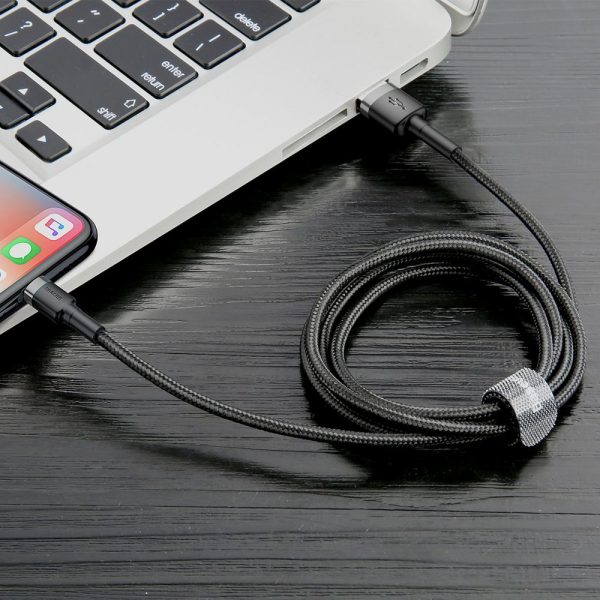 Izturīgs neilona kabeļa USB kabelis iPhone Lightning QC3.0 2A 3m melns un pelēks
