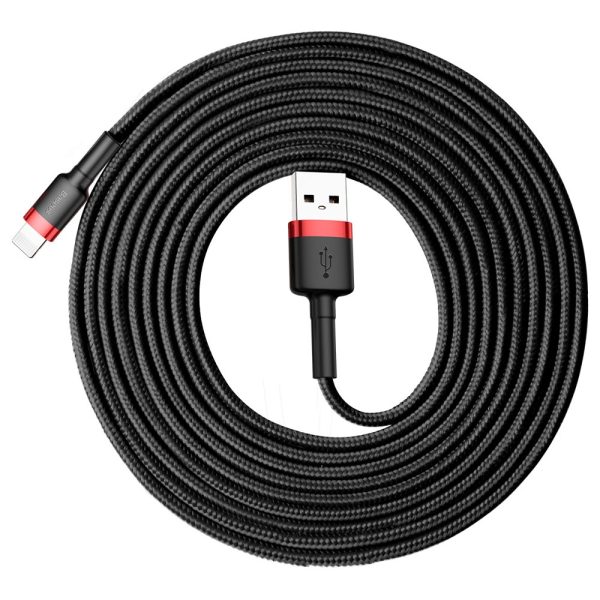 Izturīgs neilona kabeļa USB kabelis iPhone Lightning QC3.0 2A 3m melns un sarkanais