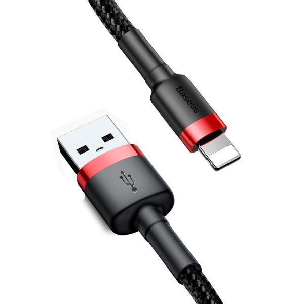 Izturīgs neilona kabeļa USB kabelis iPhone Lightning QC3.0 2A 3m melns un sarkanais