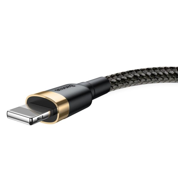 Izturīgs neilona kabeļa USB kabelis iPhone Lightning QC3.0 2A 3M melns un zelts