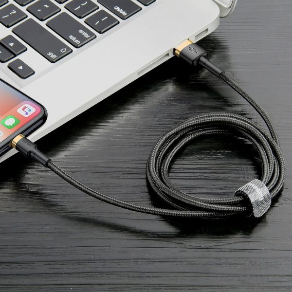 Izturīgs neilona kabeļa USB kabelis iPhone Lightning QC3.0 2A 3M melns un zelts