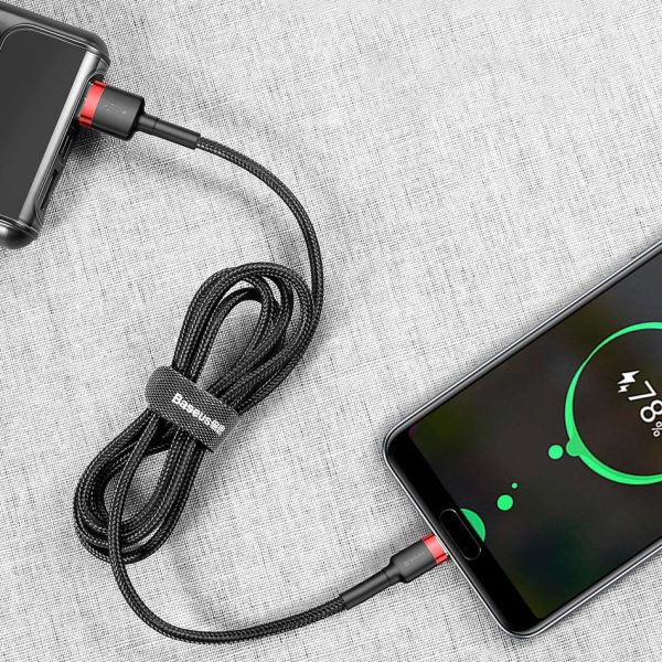 Izturīgs neilona kabelis USB-C 2A 3M melns un pelēks kabelis