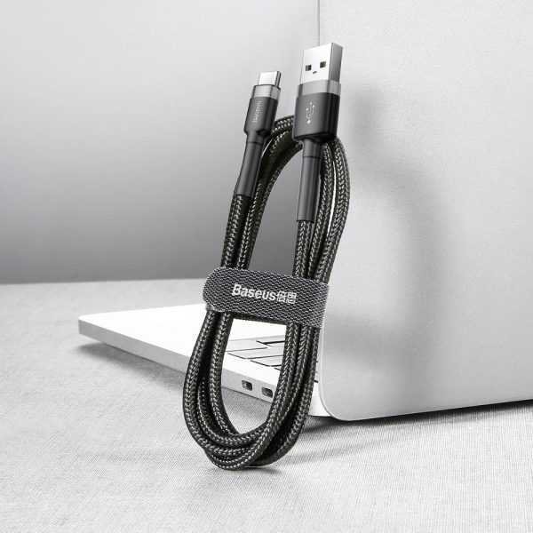 Izturīgs neilona kabelis USB-C 2A 3M melns un pelēks kabelis