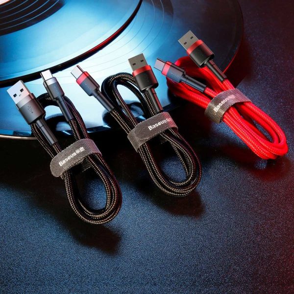 Izturīgs neilona kabelis USB-C 2A 3M melns un pelēks kabelis