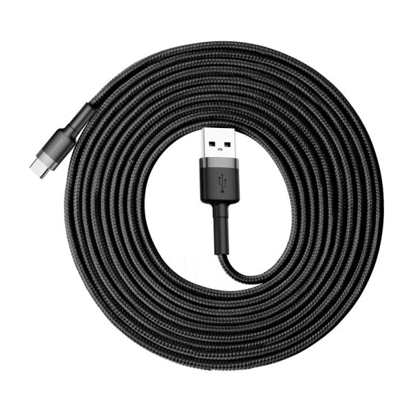 Izturīgs neilona kabelis USB-C 2A 3M melns un pelēks kabelis
