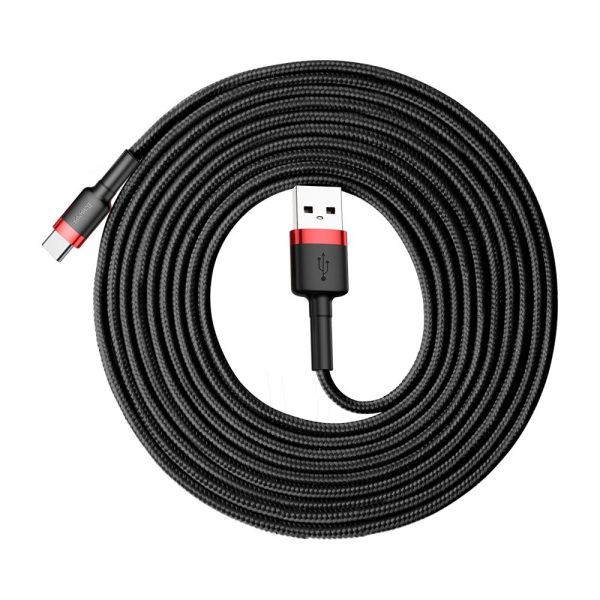 Izturīgs neilona kabelis USB-C QC3.0 2A 3M melnais un sarkanais kabelis