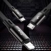 Izstrādāts kabelis 3in1 USB microUSB iPhone Lightning USB-C 3,5A 35cm 120cm melns