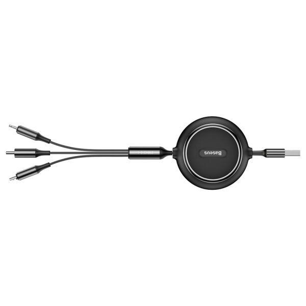 Izstrādāts kabelis 3in1 USB microUSB iPhone Lightning USB-C 3,5A 35cm 120cm melns