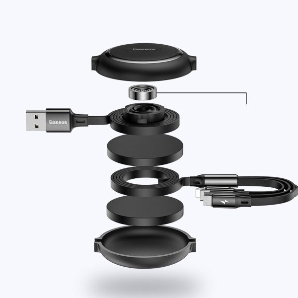 Izstrādāts kabelis 3in1 USB microUSB iPhone Lightning USB-C 3,5A 35cm 120cm melns