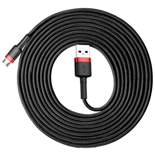 Izturīgs neilona kabelis USB microUSB 2A 3M melnais un sarkanais kabelis