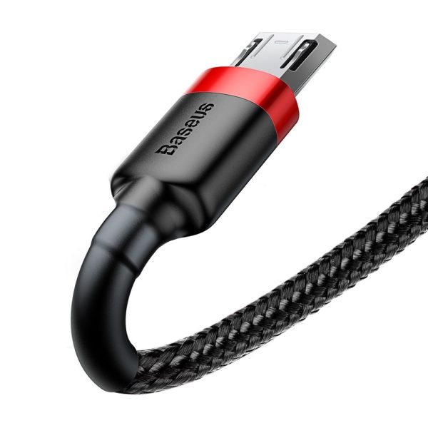 Izturīgs neilona kabelis USB microUSB 2A 3M melnais un sarkanais kabelis
