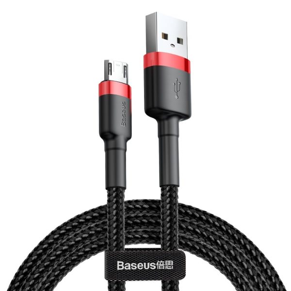 Izturīgs neilona kabelis USB microUSB 2A 3M melnais un sarkanais kabelis