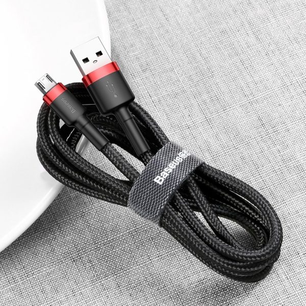 Izturīgs neilona kabelis USB microUSB 2A 3M melnais un sarkanais kabelis