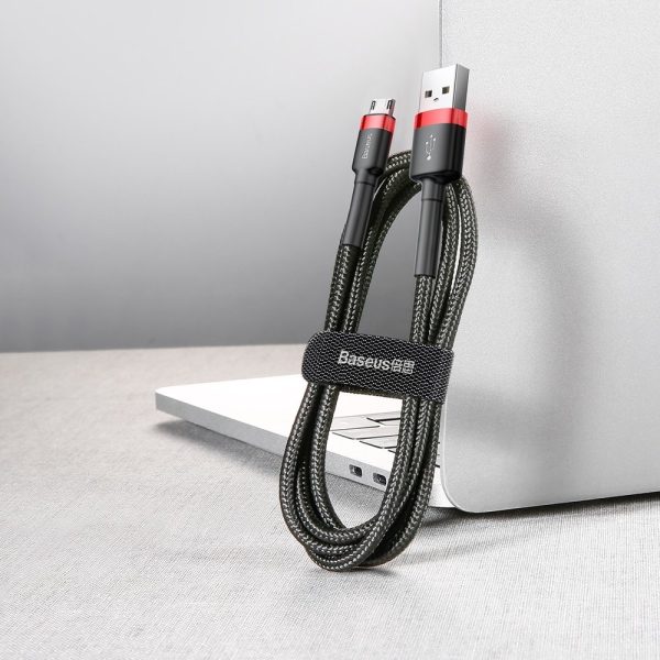 Izturīgs neilona kabelis USB microUSB 2A 3M melnais un sarkanais kabelis