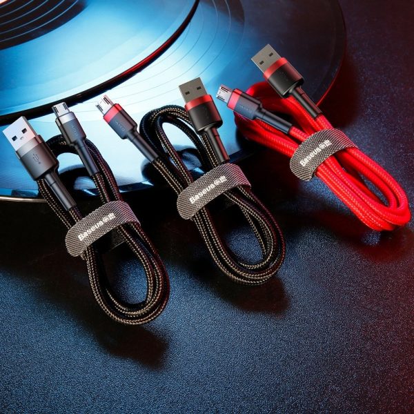 Izturīgs neilona kabelis USB microUSB 2A 3M melnais un sarkanais kabelis