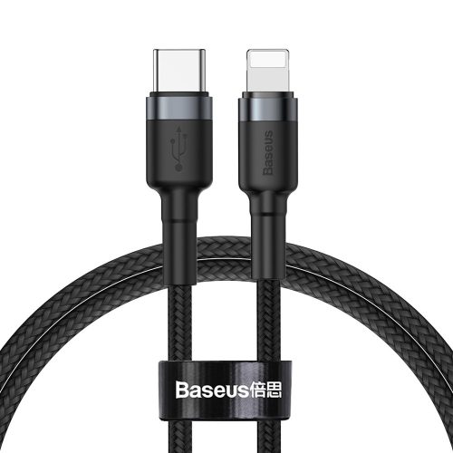 Izturīgs neilona kabelis USB-C PD PD iPhone Lightning 18W QC3.0 1M melnais pelējums