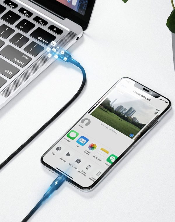 Izturīgs neilona kabelis USB-C PD PD iPhone Lightning 18W QC3.0 1M melnais pelējums