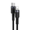 Izturīgs neilona kabelis USB-C PD PD iPhone Lightning 18W QC3.0 1M melnais pelējums