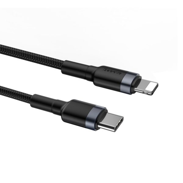 Izturīgs neilona kabelis USB-C PD PD iPhone Lightning 18W QC3.0 1M melnais pelējums