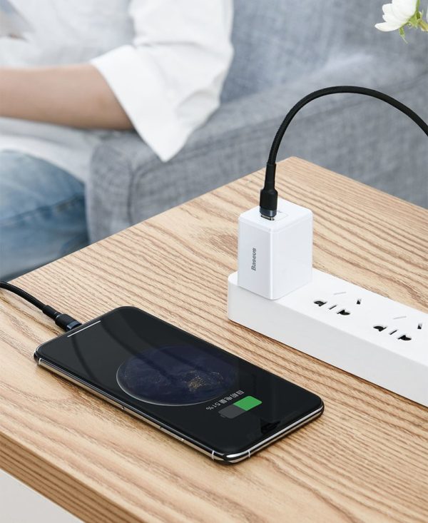 Izturīgs neilona kabelis USB-C PD PD iPhone Lightning 18W QC3.0 1M melnais pelējums