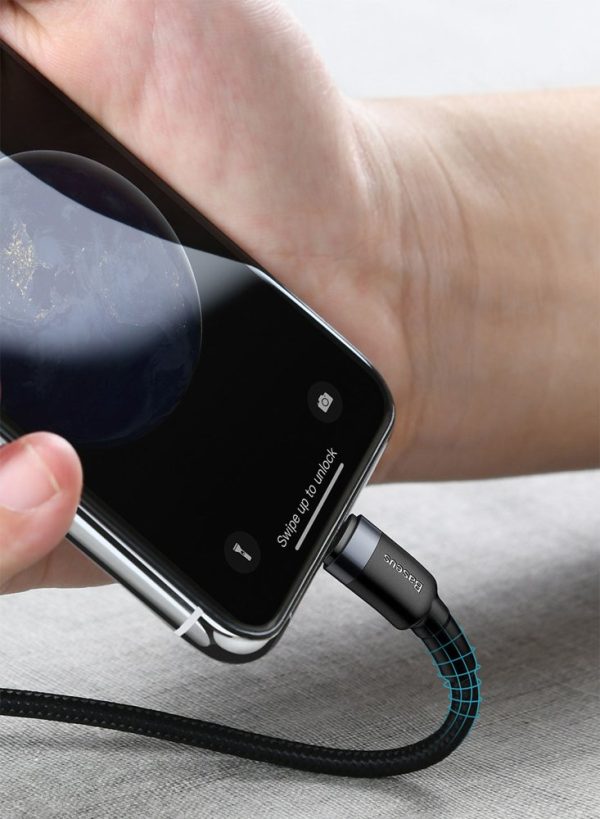 Izturīgs neilona kabelis USB-C PD PD iPhone Lightning 18W QC3.0 1M melnais pelējums