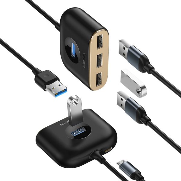 Adaptera adaptera centrs 4W1 USB USB3.0 adapteris USB3.0*1+USB2.0*3 1M Black