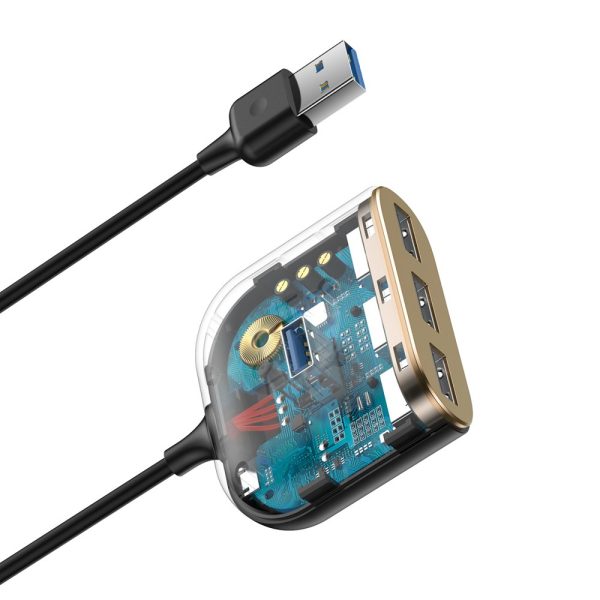 Adaptera adaptera centrs 4W1 USB USB3.0 adapteris USB3.0*1+USB2.0*3 1M Black