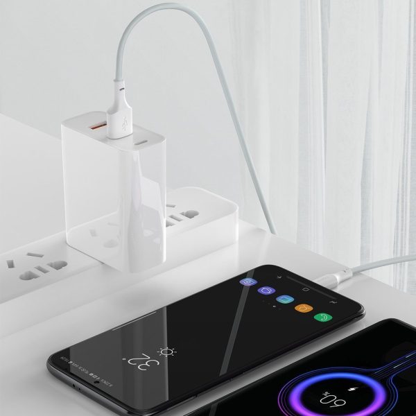 2x USB-C USB-C kabeļa ātras piegādes ātruma lādiņš 40 W 5 A 1,5 m balts