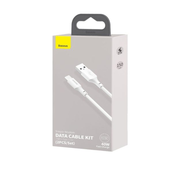 2x USB-C USB-C kabeļa ātras piegādes ātruma lādiņš 40 W 5 A 1,5 m balts