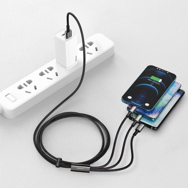 Kabelis 3in1 USB kabelis USB-C iPhone zibens microusb 3,5 un 1,5 m melns