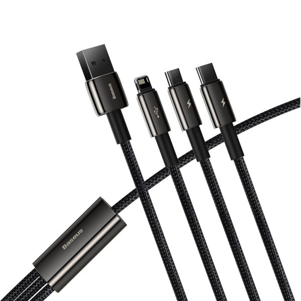 Kabelis 3in1 USB kabelis USB-C iPhone zibens microusb 3,5 un 1,5 m melns