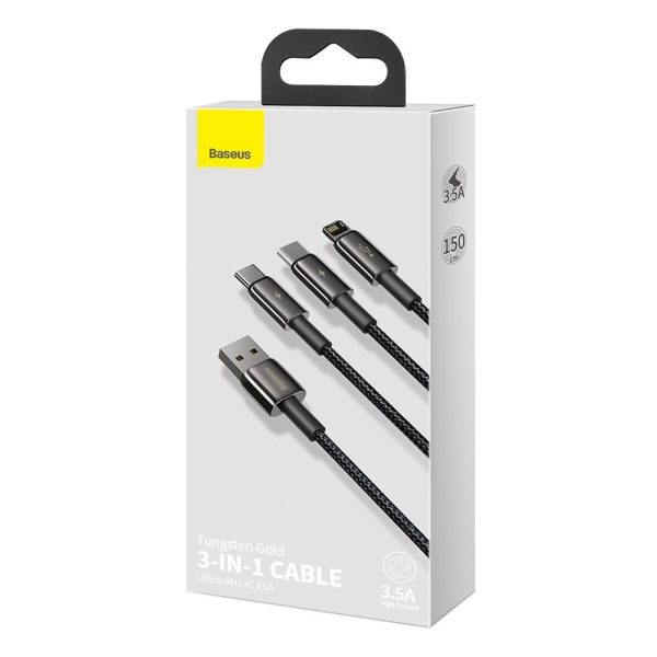 Kabelis 3in1 USB kabelis USB-C iPhone zibens microusb 3,5 un 1,5 m melns