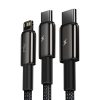 Kabelis 3in1 USB kabelis USB-C iPhone zibens microusb 3,5 un 1,5 m melns
