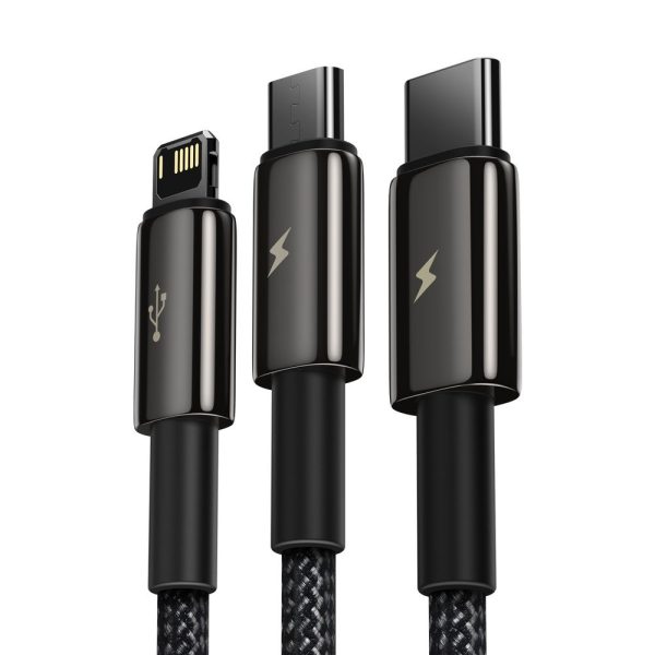 Kabelis 3in1 USB kabelis USB-C iPhone zibens microusb 3,5 un 1,5 m melns