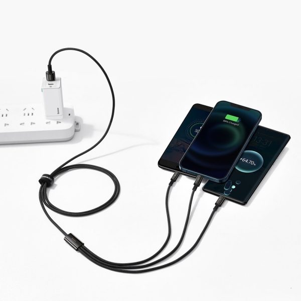 Kabelis 3in1 USB kabelis USB-C iPhone zibens microusb 3,5 un 1,5 m melns