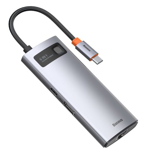 Daudzfunkcionāls 6in1 USB USB-C PD HDMI 3X USB 3.2 RJ45 pelēks
