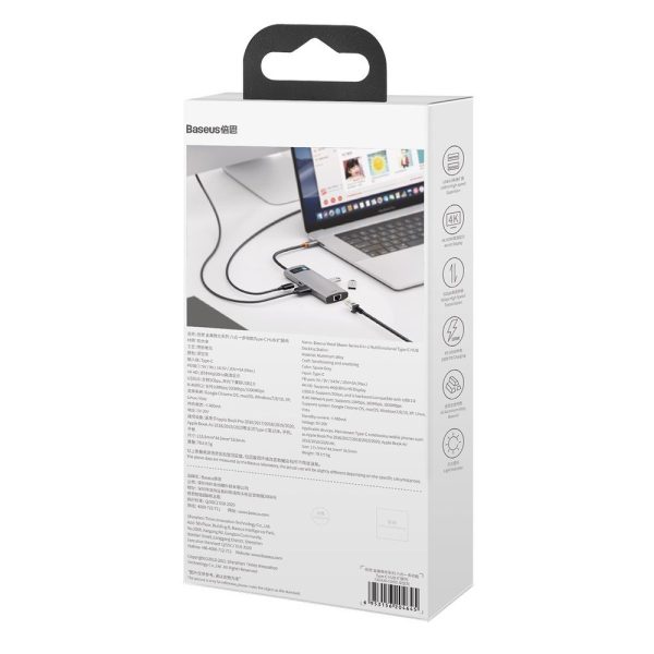 Daudzfunkcionāls 6in1 USB USB-C PD HDMI 3X USB 3.2 RJ45 pelēks