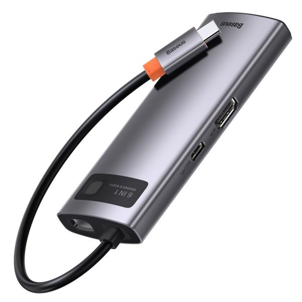 Daudzfunkcionāls 6in1 USB USB-C PD HDMI 3X USB 3.2 RJ45 pelēks