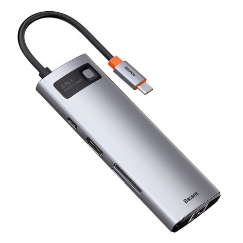 Daudzfunkcionāls 8W1 USB USB-C PD 100W HDMI SD karšu lasītājs un MicroSD 3X USB 3.2 RJ45 pelēks