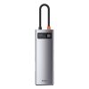 Daudzfunkcionāls 8W1 USB USB-C PD 100W HDMI SD karšu lasītājs un MicroSD 3X USB 3.2 RJ45 pelēks