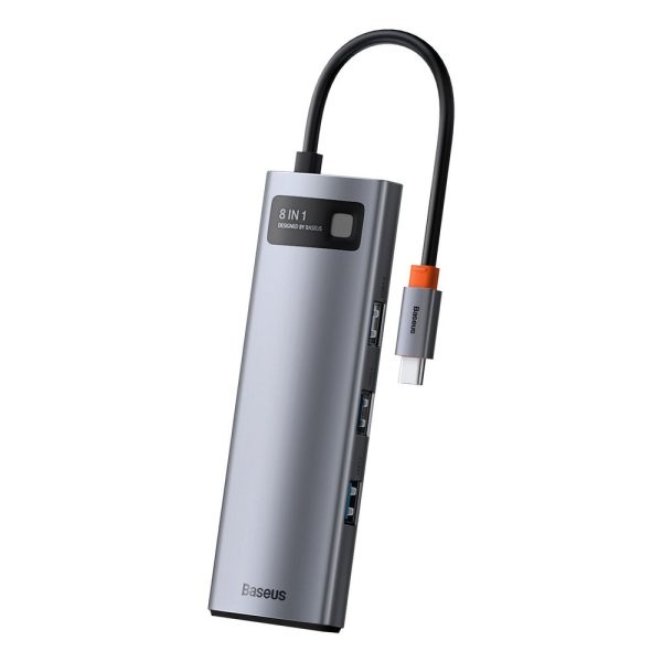 Daudzfunkcionāls 8W1 USB USB-C PD 100W HDMI SD karšu lasītājs un MicroSD 3X USB 3.2 RJ45 pelēks