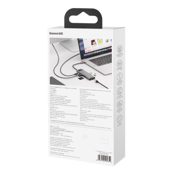 Daudzfunkcionāls 8W1 USB USB-C PD 100W HDMI SD karšu lasītājs un MicroSD 3X USB 3.2 RJ45 pelēks
