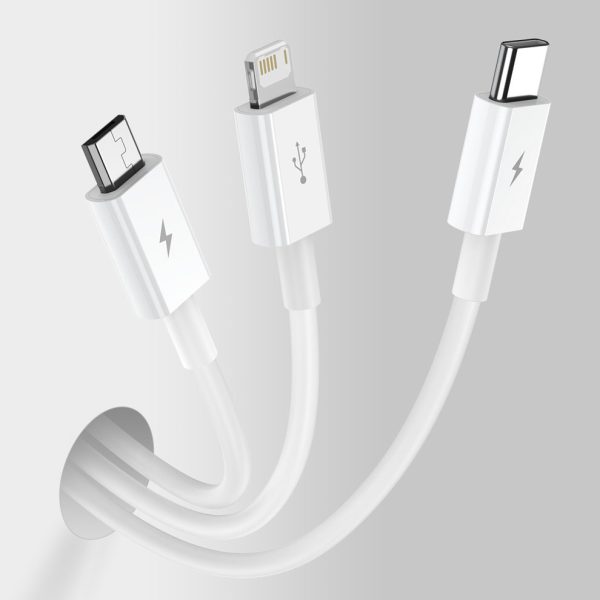 Superior 3in1 USB kabeļa iPhone zibens USB-C microUSB 3,5 un 1,5 m balts