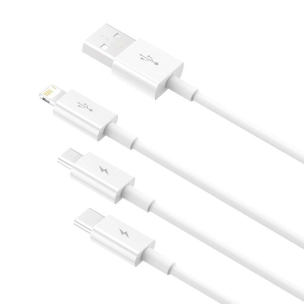 Superior 3in1 USB kabeļa iPhone zibens USB-C microUSB 3,5 un 1,5 m balts