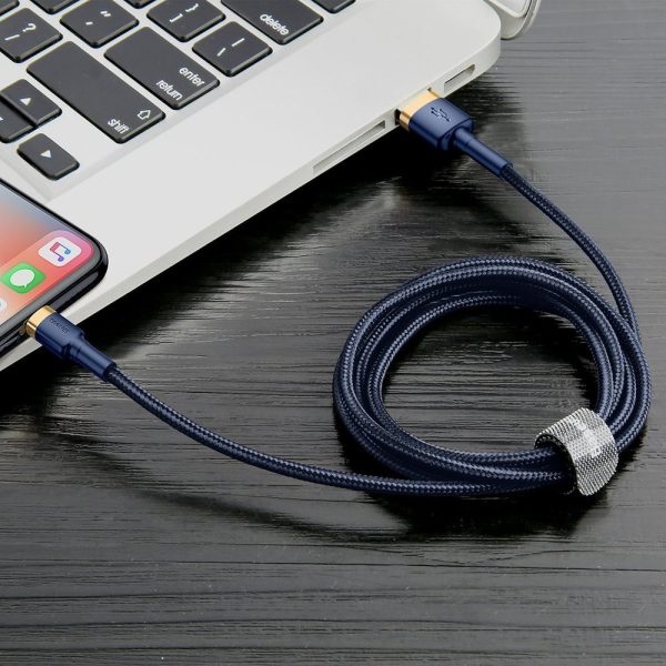 Izturīgs neilona kabeļa USB kabelis iPhone Lightning QC3.0 1,5A 2m zilā krāsā