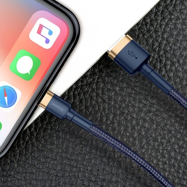 Izturīgs neilona kabeļa USB kabelis iPhone Lightning QC3.0 1,5A 2m zilā krāsā