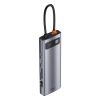 Daudzfunkcionālais centrs 9W1 USB-C 3XUSB 3.2 PD VGA Full HD HDMI 4K TF un SD RJ45 karšu lasītājs pelēks