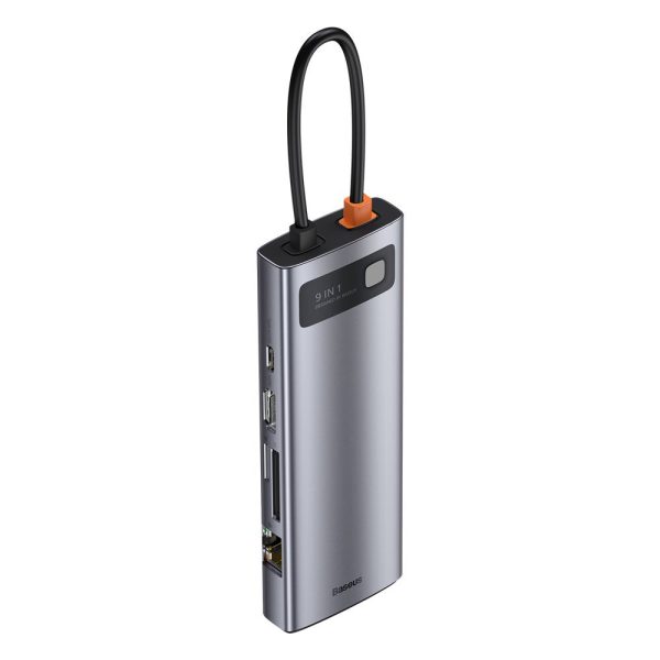 Daudzfunkcionālais centrs 9W1 USB-C 3XUSB 3.2 PD VGA Full HD HDMI 4K TF un SD RJ45 karšu lasītājs pelēks